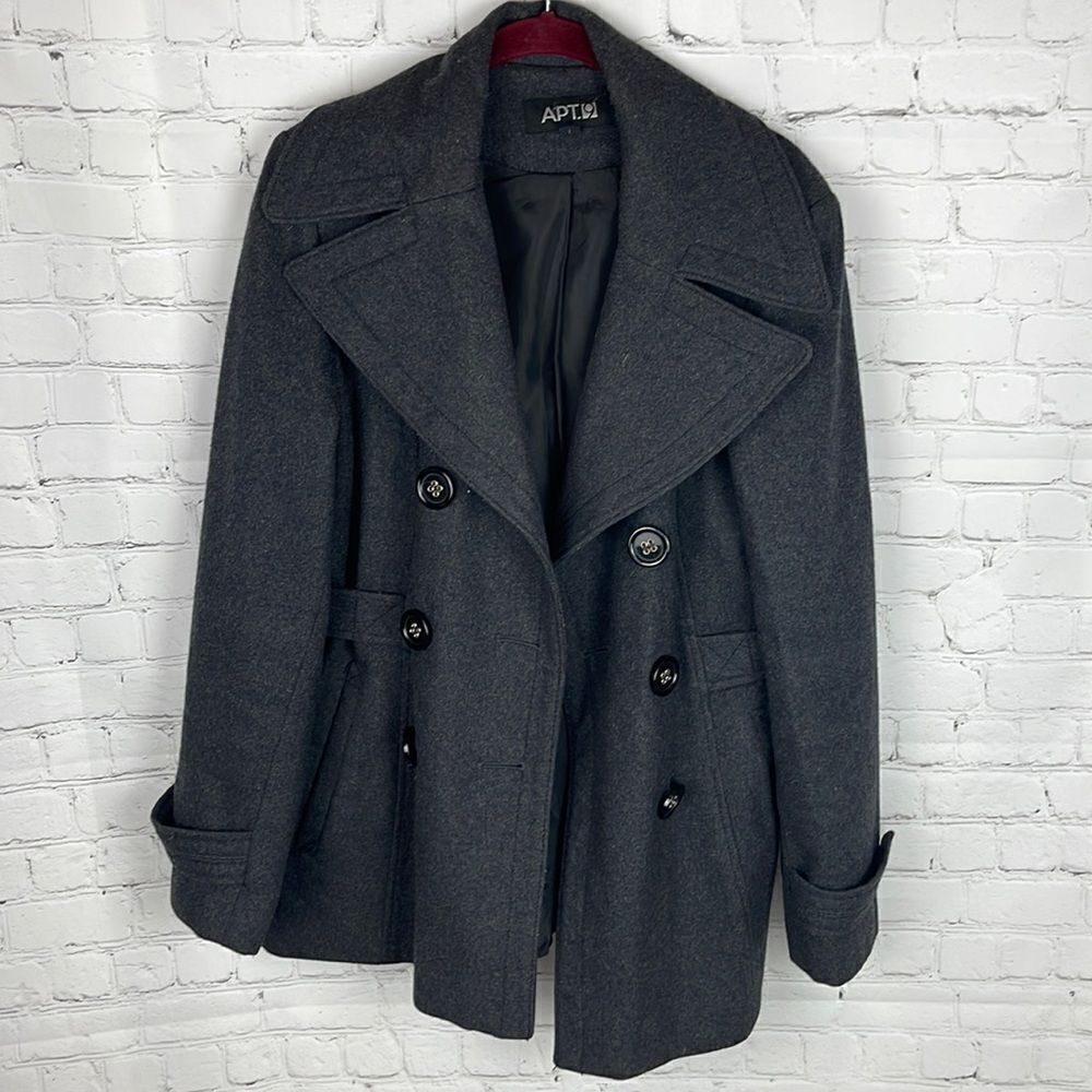Apt. 9 Gray Button Up Peacoat Size Medium - image 2